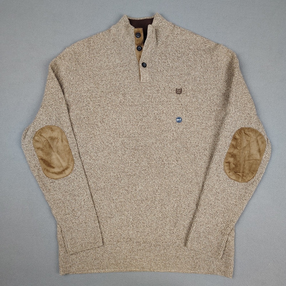 New Chaps Ralph Lauren Knit Sweater‎ Men 2XLT Tall Tan Elbow Patch Preppy Casual